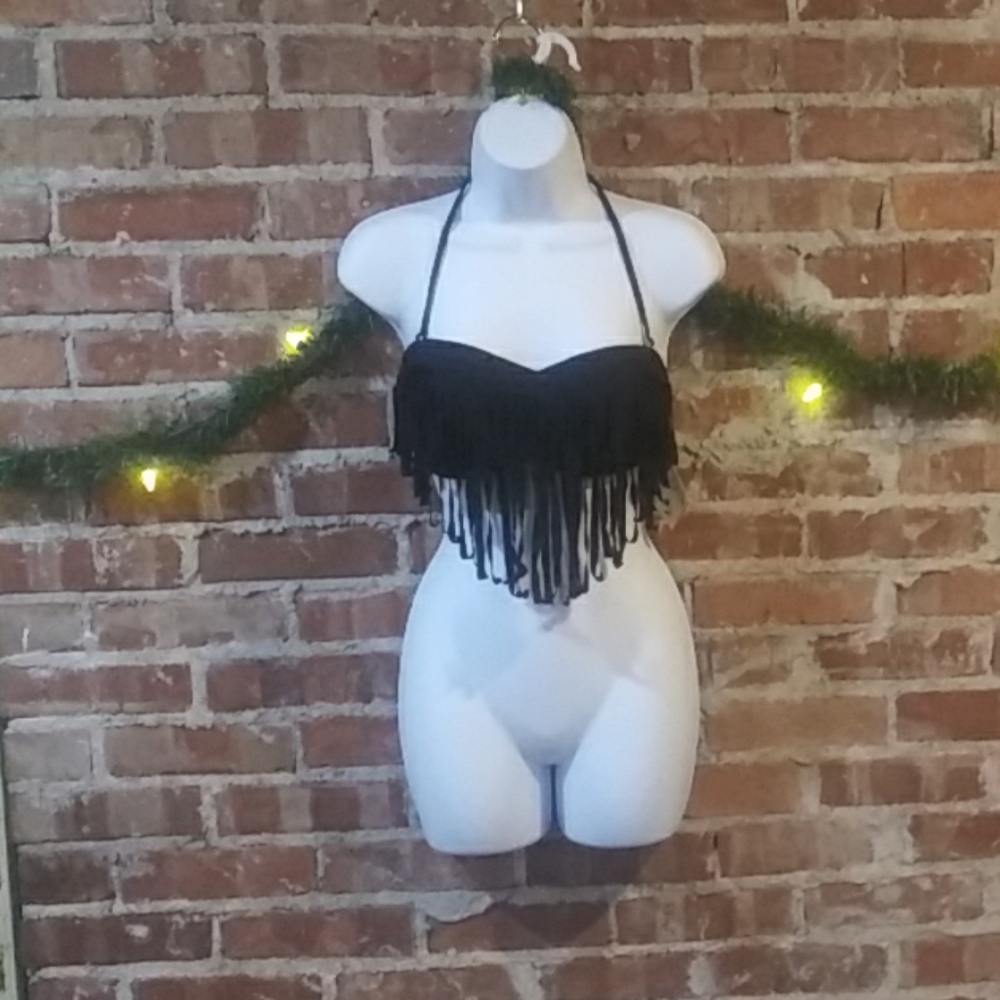 Roxy Fringe Bikini Top Black